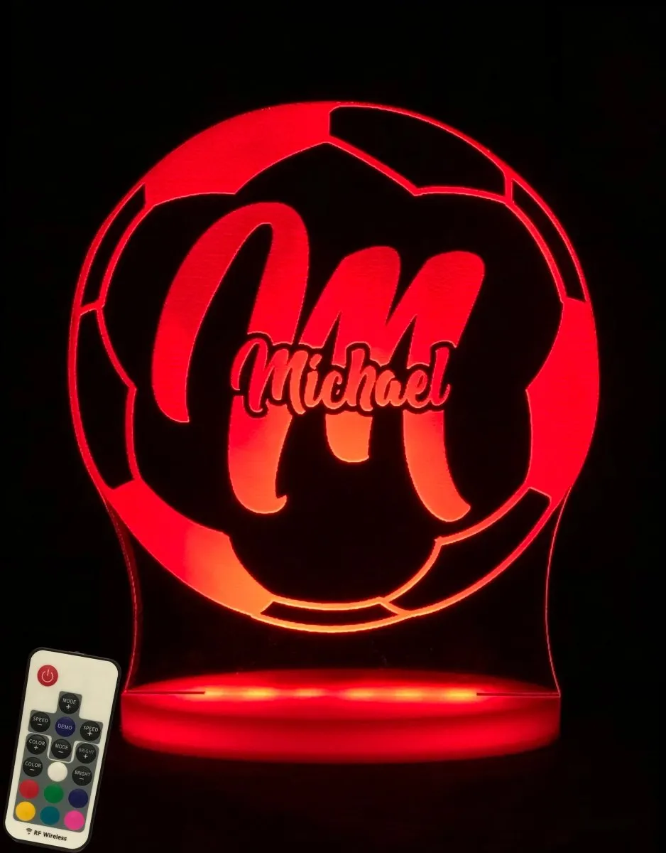 Soccer Football Personalised Name 3D LED Night Light Lamp