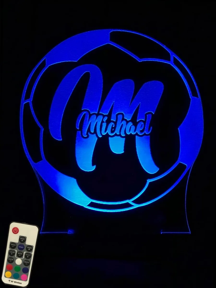 Soccer Football Personalised Name 3D LED Night Light Lamp