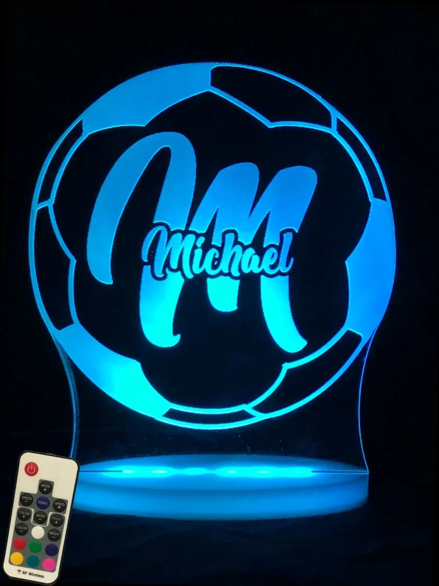 Soccer Football Personalised Name 3D LED Night Light Lamp