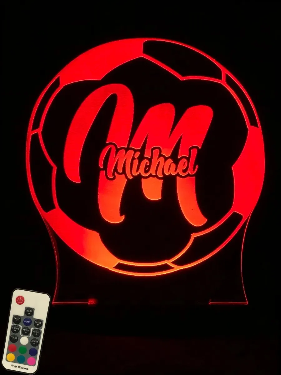 Soccer Football Personalised Name 3D LED Night Light Lamp