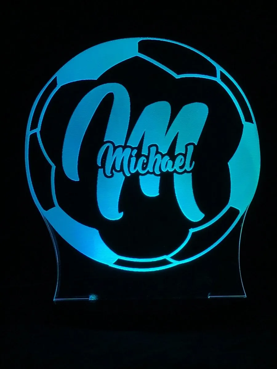 Soccer Football Personalised Name 3D LED Night Light Lamp