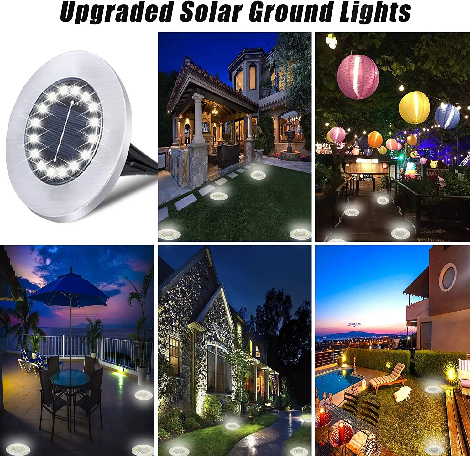 Solar Ground Lights-Waterproof Solar Lights Outdoor Garden- Solar Disk Lights-Upgraded 16LED Bright In-Ground Lights-Landscape Lights for Pathway, Yard, Lawn, Patio, Walkway (12 Pack White Light)