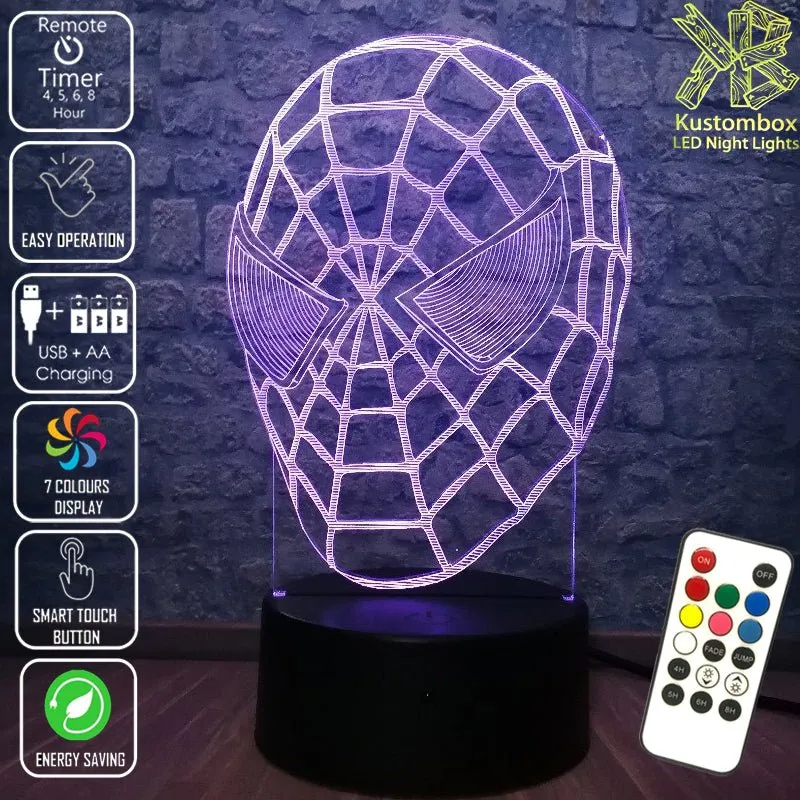 SPIDERMAN MASK 3D LED Night Light Bedroom Lamp