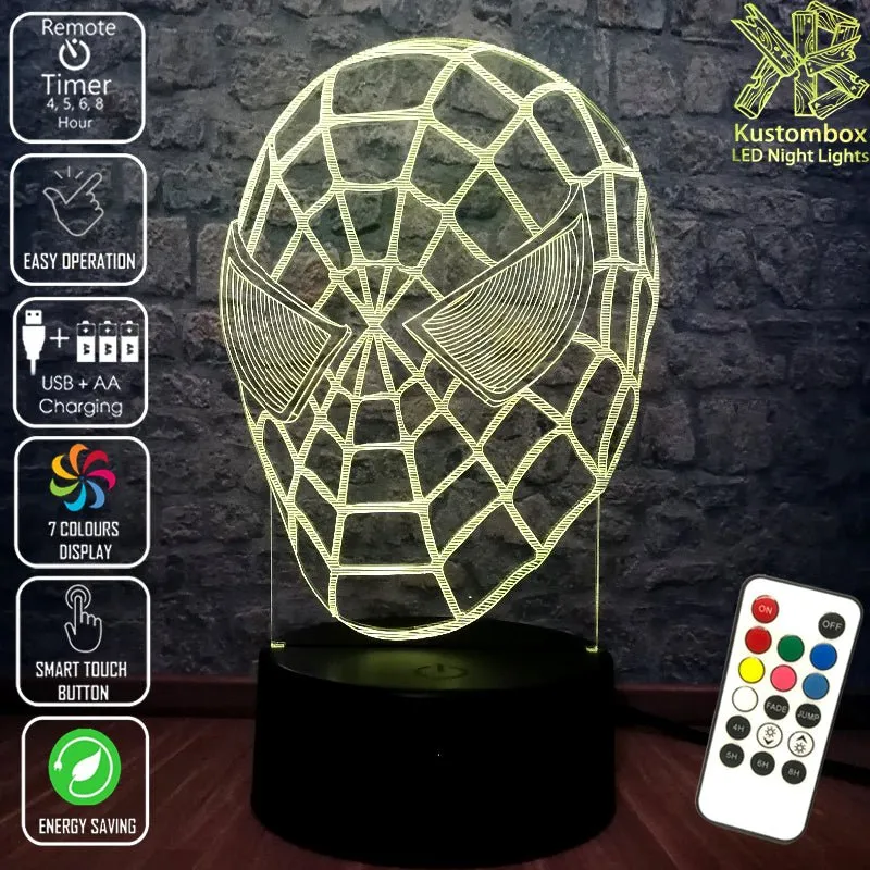 SPIDERMAN MASK 3D LED Night Light Bedroom Lamp