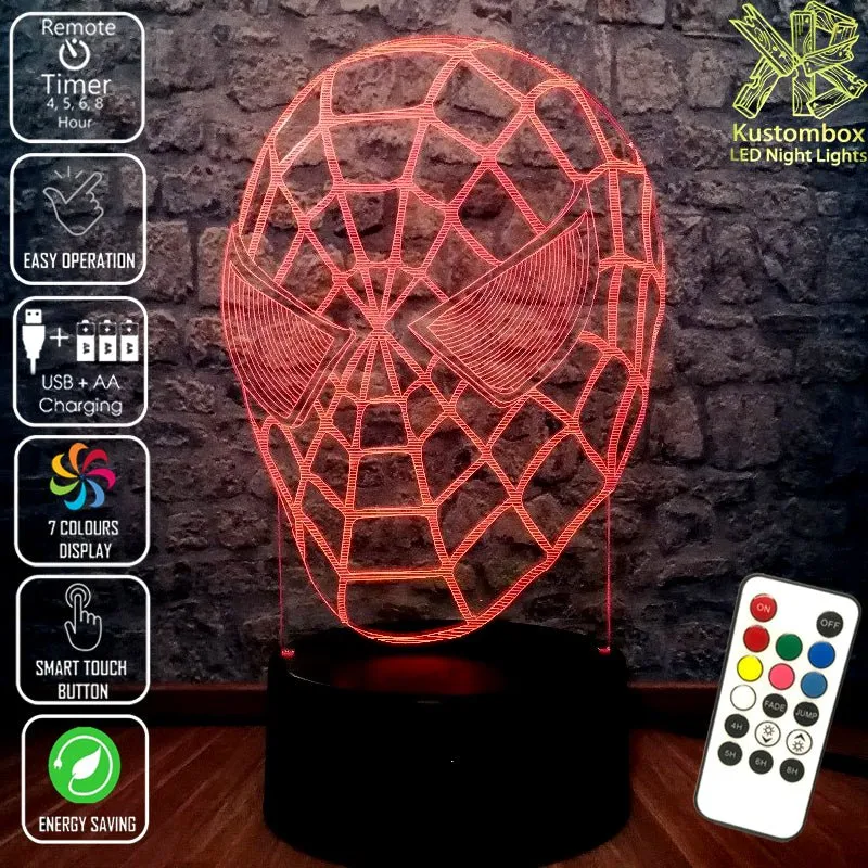 SPIDERMAN MASK 3D LED Night Light Bedroom Lamp