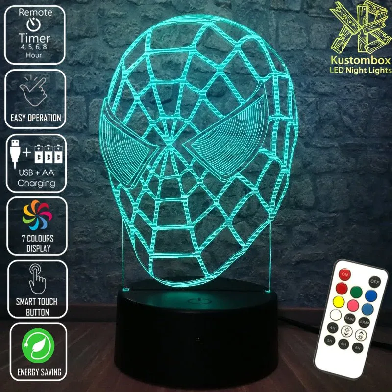 SPIDERMAN MASK 3D LED Night Light Bedroom Lamp