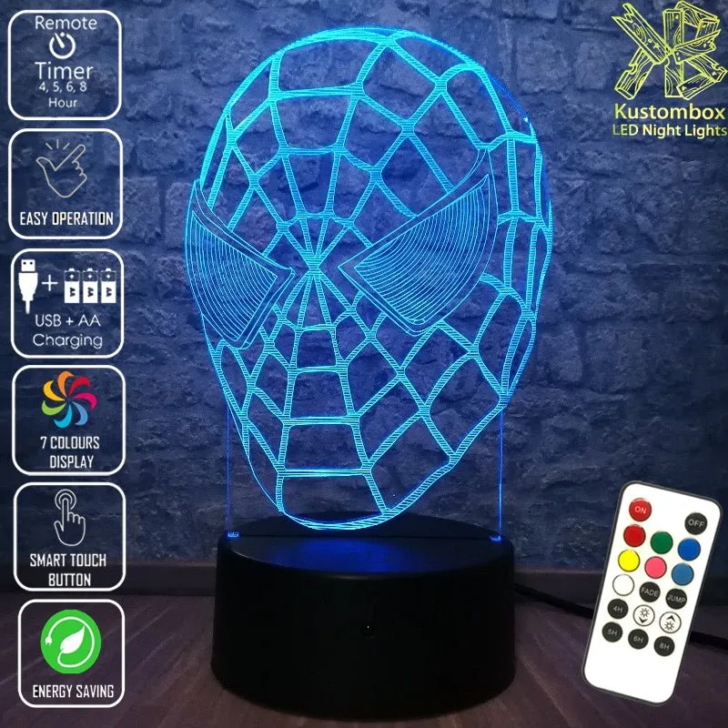 SPIDERMAN MASK 3D LED Night Light Bedroom Lamp