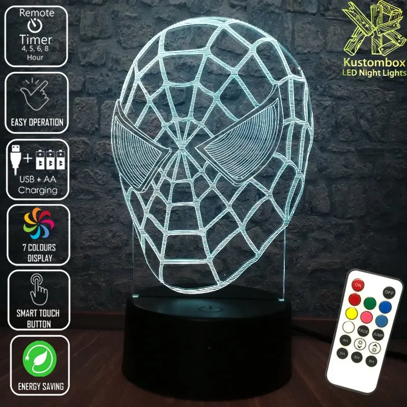 SPIDERMAN MASK 3D LED Night Light Bedroom Lamp