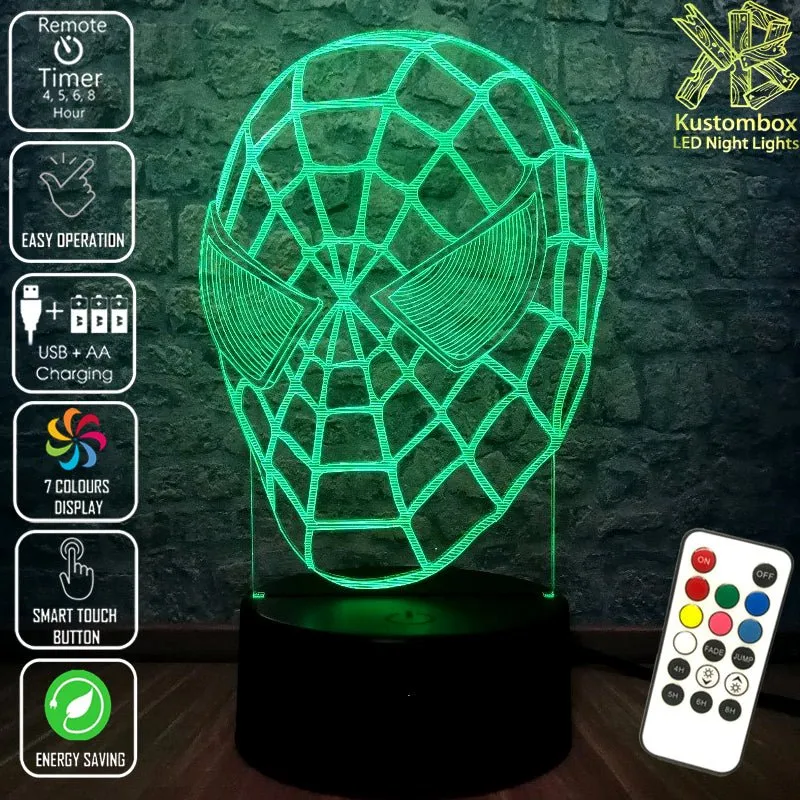 SPIDERMAN MASK 3D LED Night Light Bedroom Lamp