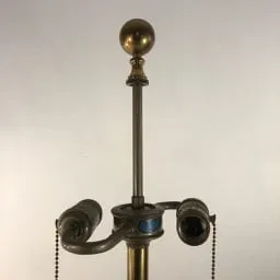 Table Lamp - Brass & Porcelain, Double Socket with Pulls