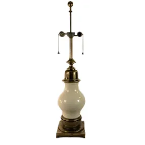 Table Lamp - Brass & Porcelain, Double Socket with Pulls