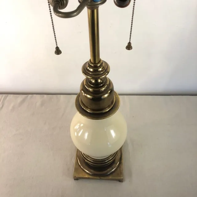 Table Lamp - Brass & Porcelain, Double Socket with Pulls
