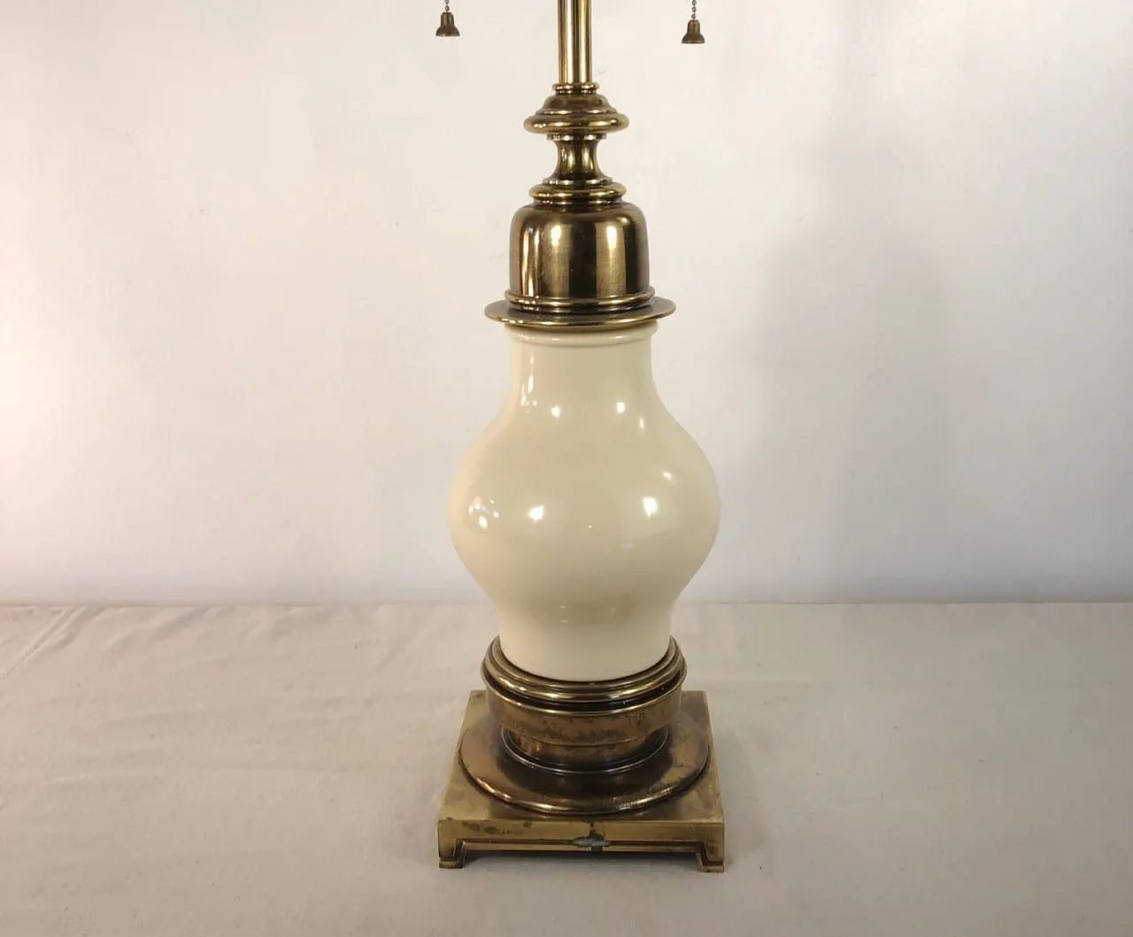 Table Lamp - Brass & Porcelain, Double Socket with Pulls