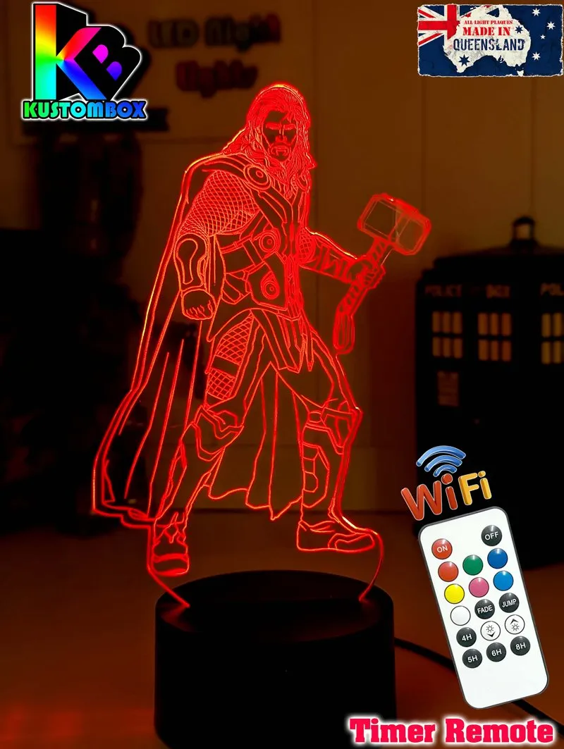 Thor Statue Hammer Ragnarok 3D LED Night Light Bedroom Lamp