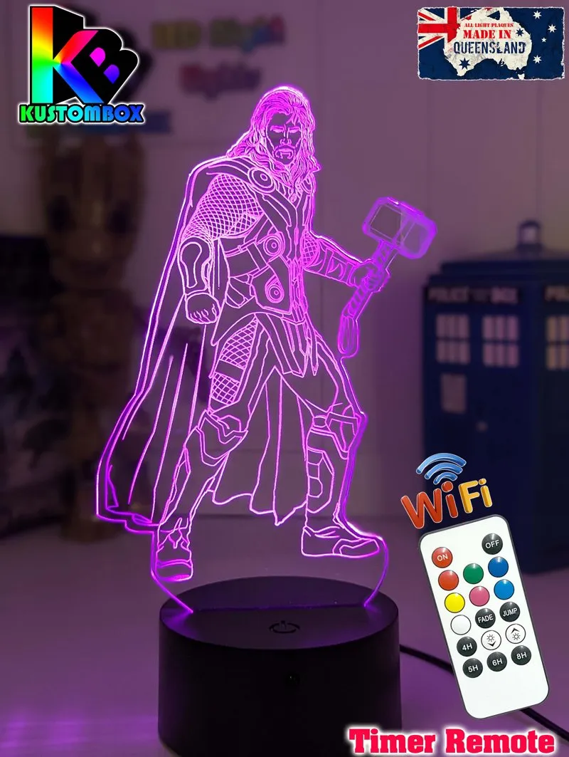 Thor Statue Hammer Ragnarok 3D LED Night Light Bedroom Lamp