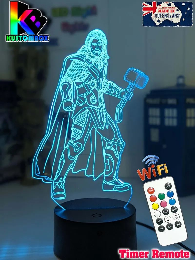 Thor Statue Hammer Ragnarok 3D LED Night Light Bedroom Lamp