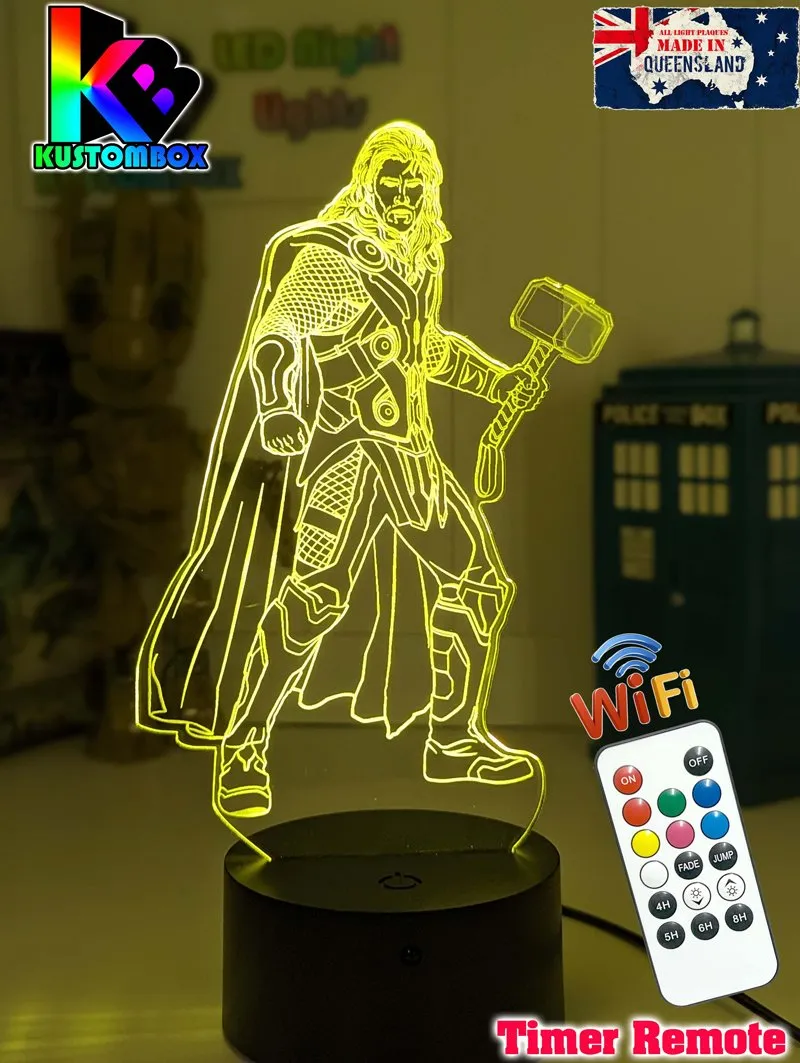 Thor Statue Hammer Ragnarok 3D LED Night Light Bedroom Lamp