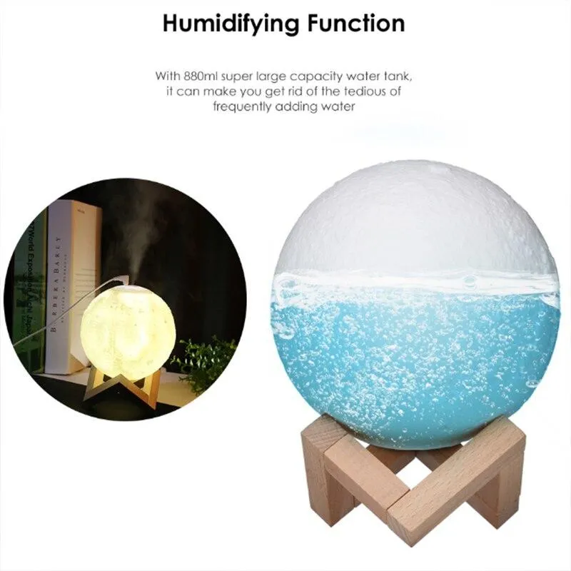 Ultrasonic LED 3D Moon Design Essential Oil Diffuser Humidifier