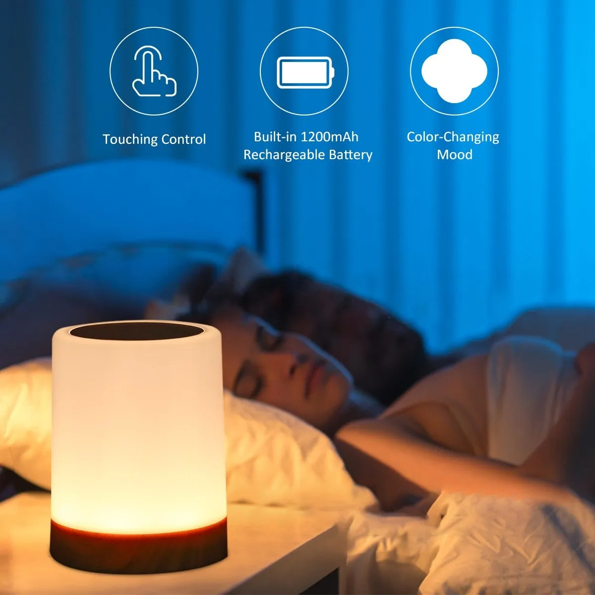 USB Rechargeable Touching Control Bedside Light Dimmable Table Lamp Warm White & RGB Night Light