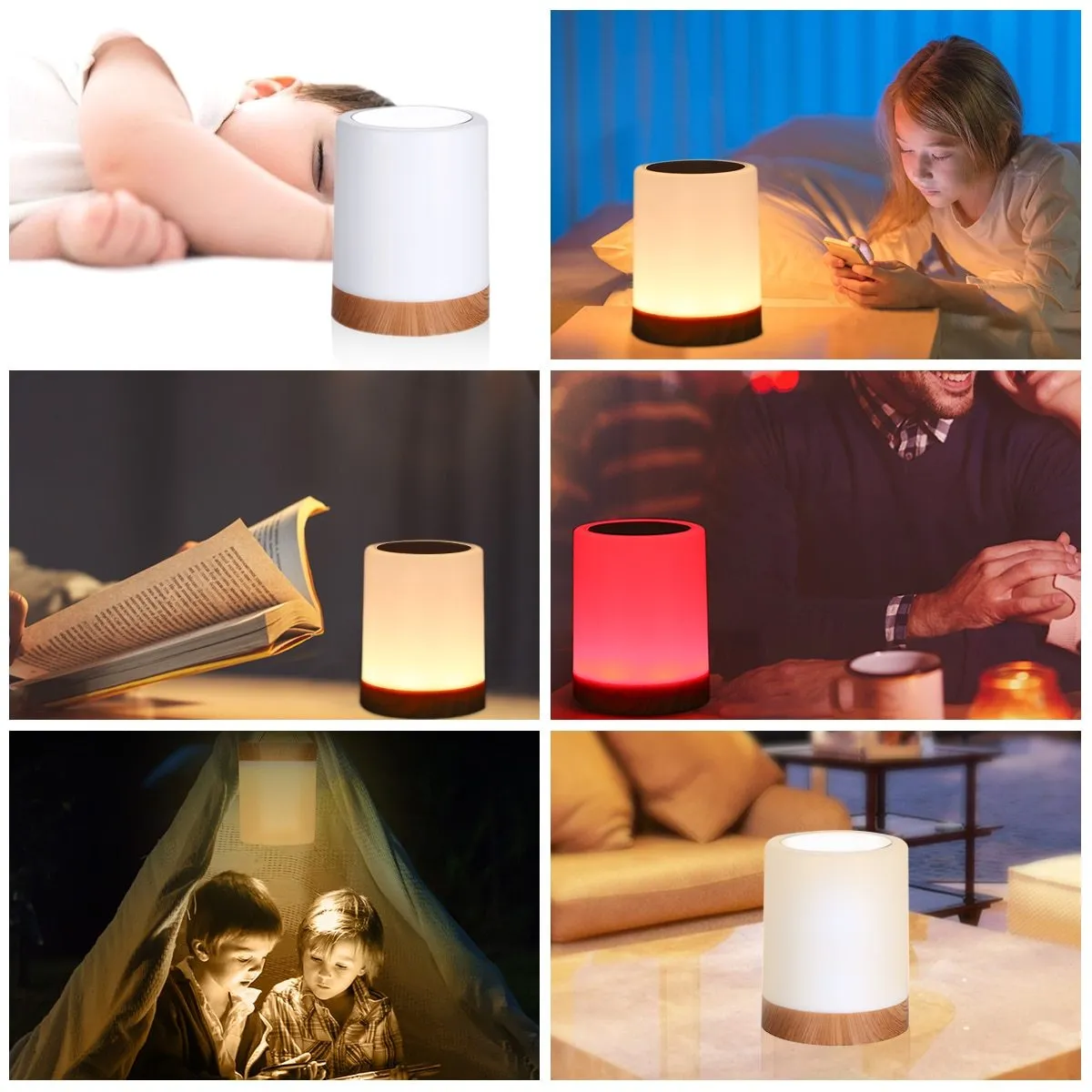 USB Rechargeable Touching Control Bedside Light Dimmable Table Lamp Warm White & RGB Night Light