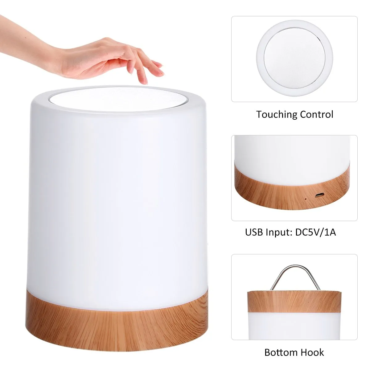 USB Rechargeable Touching Control Bedside Light Dimmable Table Lamp Warm White & RGB Night Light