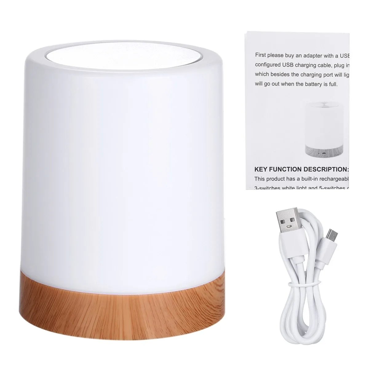 USB Rechargeable Touching Control Bedside Light Dimmable Table Lamp Warm White & RGB Night Light
