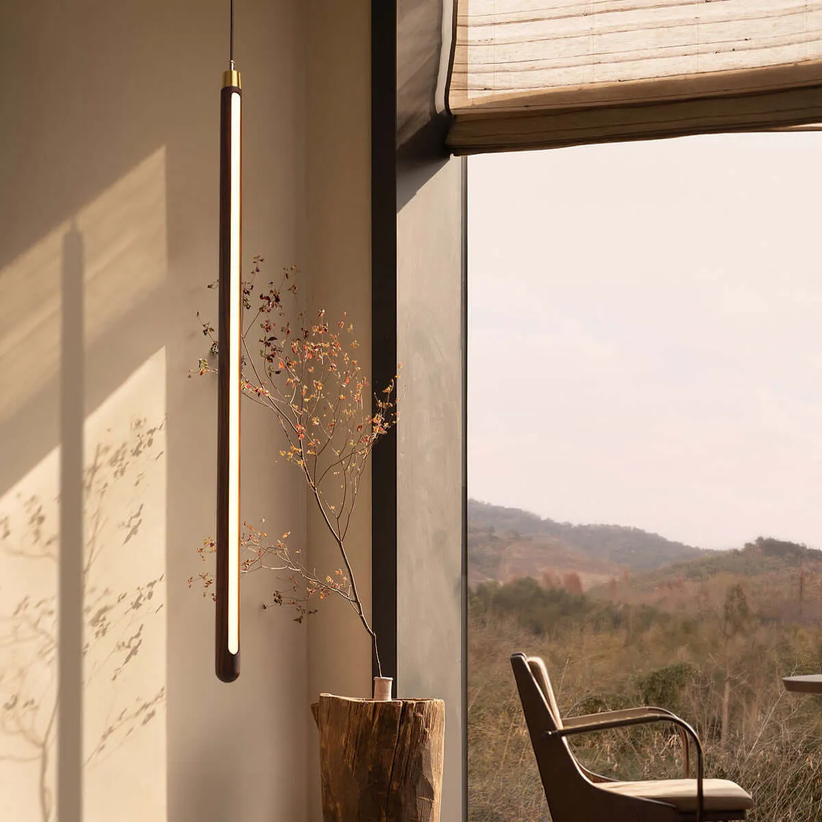 Vertical LED Solid Wood Bedside Sconce Light
