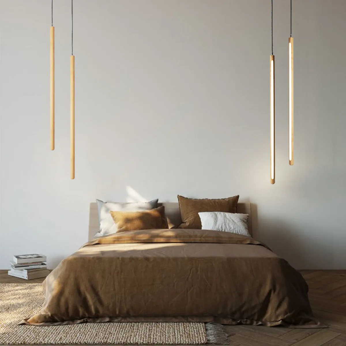 Vertical LED Solid Wood Bedside Sconce Light
