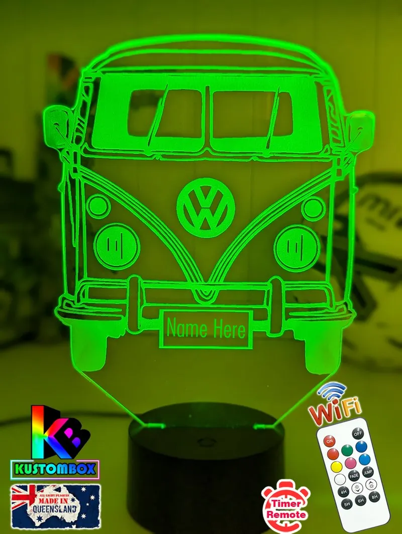 VW Kombi Van Front Personalised Name 3D LED Night Light Lamp