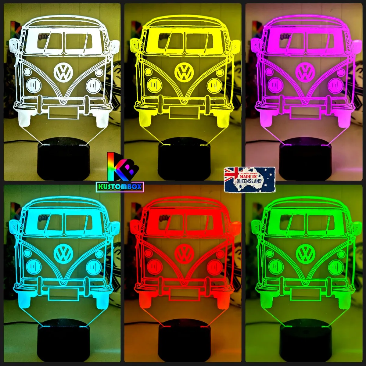 VW Kombi Van Front Personalised Name 3D LED Night Light Lamp