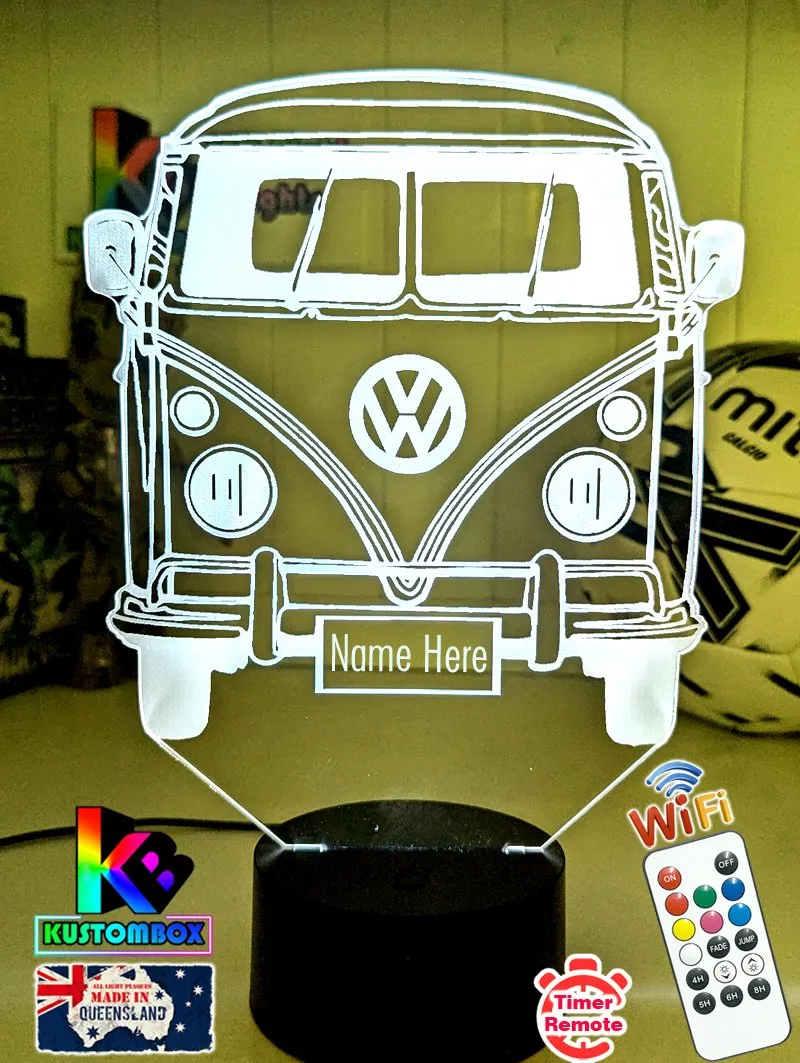 VW Kombi Van Front Personalised Name 3D LED Night Light Lamp