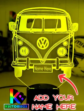 VW Kombi Van Front Personalised Name 3D LED Night Light Lamp