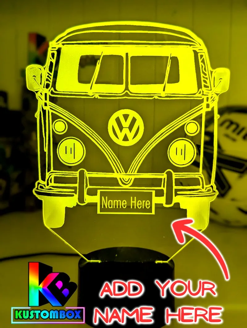 VW Kombi Van Front Personalised Name 3D LED Night Light Lamp