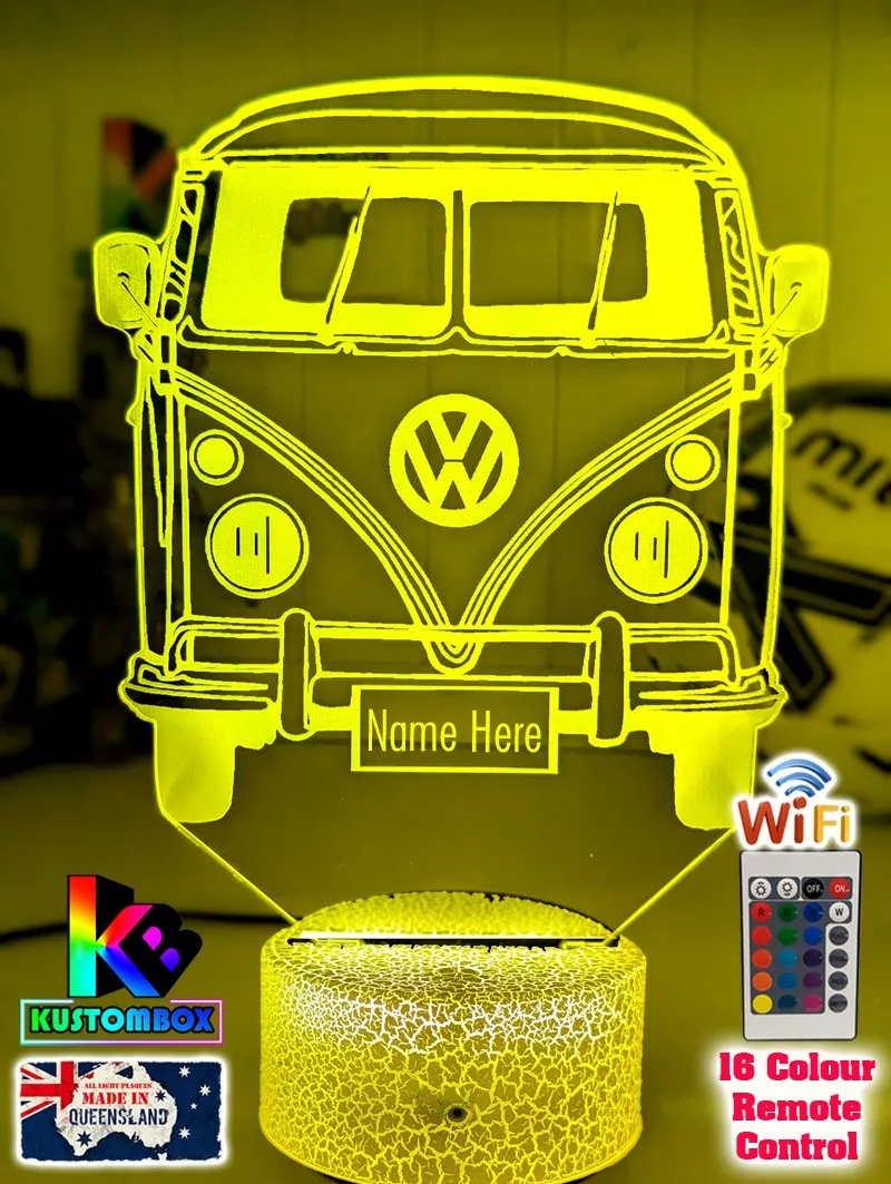 VW Kombi Van Front Personalised Name 3D LED Night Light Lamp